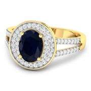 14KT Yellow Gold 1.3ctw Blue Sapphire and Diamond Ring