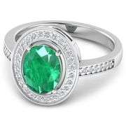 14KT White Gold 1.53ctw Zambian Emerald and Diamond Ring
