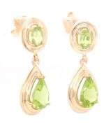 14kt Yellow gold oval and pear shaped Peridot dangle earrings