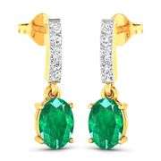 14KT Yellow Gold 1.12ctw Zambian Emerald and Diamond Earrings
