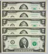 (5) Superb Crisp 2017A $2 Star Replacement Notes San Francisco-Consecutive!