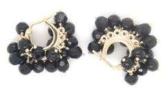 14kt Yellow gold black onyx bead huggies