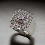 Men's  Sparkling 14 Kt White Gold Plate 7.25 Cttw Lab Simulated Diamond Ring