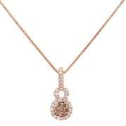0.55ctw Chocolate and White Diamond Cluster Halo Pendant Necklace in 14K