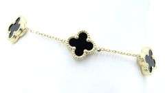 Lovely 14K Yellow Gold 5 Motif Black Onyx Bracelet