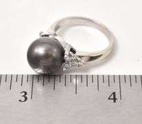 Beautiful Tahitian Pearl and Diamond Ring in 14K White Gold