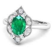 14KT White Gold 1ctw Zambian Emerald and Diamond Ring