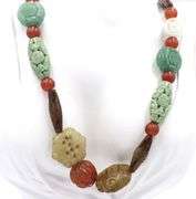 Chunky set of Jade and coral necklace and dangle earrings