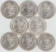 8 Different lustrous AU+ Morgan Silver Dollars 1885 to 1902-O