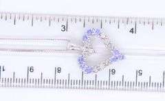 Divine White Gold Diamond and Tanzanite open Heart Shaped Pendant on Box Chain Necklace