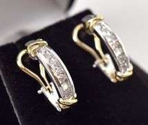 Tasteful Diamond J-Hoop Earrings in Two-Tone 14K Gold