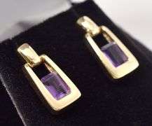 Fancy 14K Yellow Gold Amethyst Gemstone Dangle Earrings