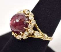 Mesmerizing Genuine Star Ruby and Diamond Ring in 18K Yellow Gold