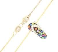 14kt Yellow gold Effy multi sapphire and diamond flip flop pendant on chain