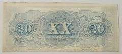 1863 Confederate States $20 Dollar Note With Cancel Stamp