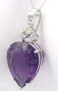 14kt White gold 39.07ct Pear shaped amethyst and diamond pendant on chain