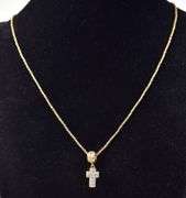 Holy 14K Yellow and White Gold Diamond Cross Pendant Necklace