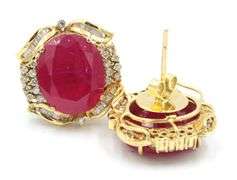 Fantastic 14K Yellow Gold W/ 35.50CTW Oval Diamond-Cut Ruby & 2.2CTW Round Brilliant Cut Diamond Ear