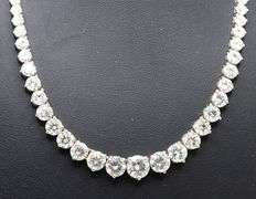Custom-Made 18K White Gold Riviera Necklace with Round Brilliant-Cut Diamonds (24.89 ct, 36.4g)