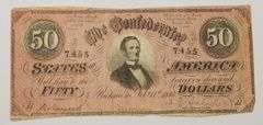 1864 $50 Fifty Dollar Confederate States of America, Circulated