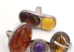 Group lot of Vintage 925 sterling silver Amber rings