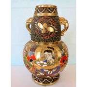 Japanese Satsuma Incense Burner with Gold Gilt Vase