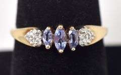 Amazing Iolite and Diamond Ring in 10K Yellow Gold