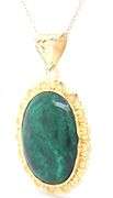 18kt Yellow gold oval Malachite and diamond cut frame pendant on chain