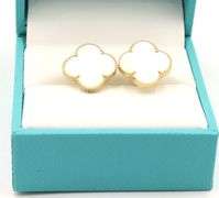 Fabulous 14K Yellow Gold Mother of Pearl Clover Earrings