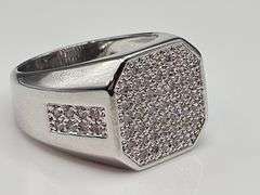 Mens 14 Kt Tri-Layered White Gold Lab Simulated Diamond Ring