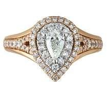 1.00ctw Pear and Round Diamond Double Frame Engagement Ring in 14K