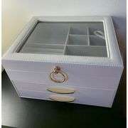 3-Layer Jewelry Box with Glass Lid and Drawers