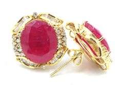 Fantastic 14K Yellow Gold W/ 35.50CTW Oval Diamond-Cut Ruby & 2.2CTW Round Brilliant Cut Diamond Ear