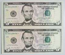 (2) Superb Crisp 2021 $5 Star Replacement Notes Minneapolis-Consecutive!