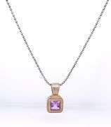 925 Sterling silver amethyst pendant on beaded chain necklace
