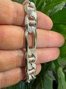 Sterling Silver 11.4mm Figaro Figarucci Chain Mariner Link 925 Italy Bracelet 9"