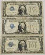 "Lot Of 3" 1928 B Funny Back Silver Certificates, Circulated
