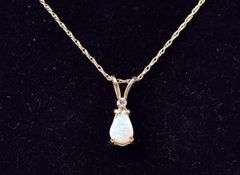 Brilliant 14K Yellow Gold Opal and Diamond Pendant Necklace