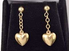 Lovely 14K Yellow Gold Heart Dangle Earrings