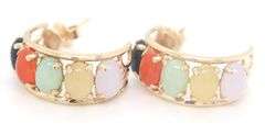 14kt Yellow gold multi Jade color hoop earrings
