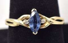 Beautiful 10K Yellow Gold Blue Sapphire and Diamond Ring