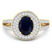 14KT Yellow Gold 1.3ctw Blue Sapphire and Diamond Ring