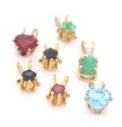 Group of 7 Colored Stone Pendants in 14K YG