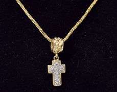 Holy 14K Yellow and White Gold Diamond Cross Pendant Necklace