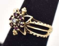 Darling Vintage Diamond and Garnet Ring in 10K Yellow Gold