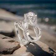 14 Kt White Gold Plate 2 Band Stackable 2.65 Ct Lab Simulated Diamond Ring Set.