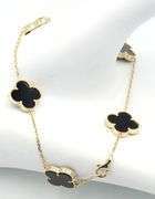 Charming 14K Yellow Gold 5 Motif Black Onyx Bracelet