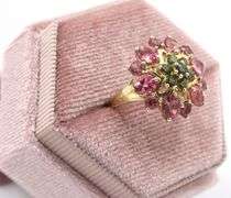 Mesmerizing14K Yellow Gold Ring W/ Pink & Green Tourmaline Gemstones