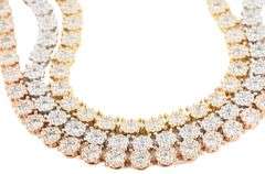 11.0ctw Diamond Triple Strand Tri-Colored Cluster Diamond Bracelet in 18K