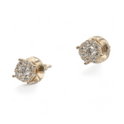 14k (585) Yellow Gold Round Cut Natural Diamond Cluster Stud Earrings